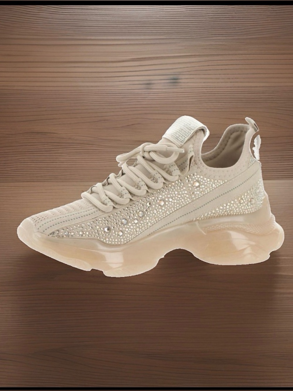 Steve Madden Maxima Rhinestone Glam Knit upper Chunky  Trainer Sneaker |Tan ~9